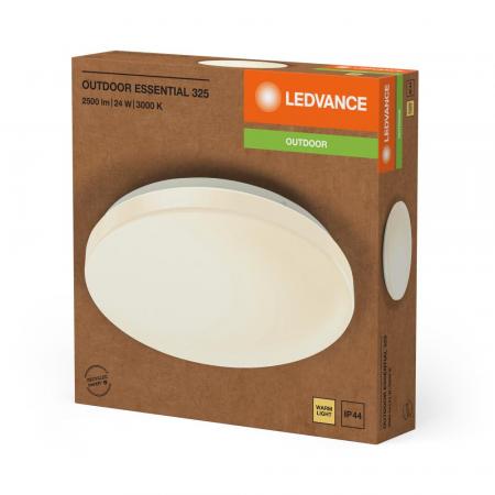 Ledvance Outdoor Deckenleuchte 325mm rund schlicht und in Weiß mit warmweißem Licht für den Hauseingang und die Terrasse/ den Balkon